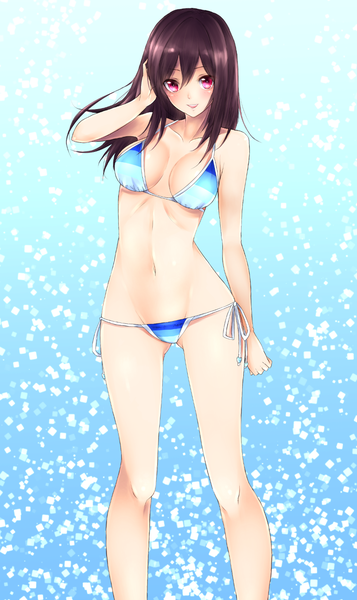 Anime picture 1038x1743 with phantasy star online 2 the animation phantasy star phantasy star online 2 sega izumi rina frofrofrost single long hair tall image looking at viewer blush fringe breasts open mouth light erotic smile hair between eyes brown hair standing bare shoulders