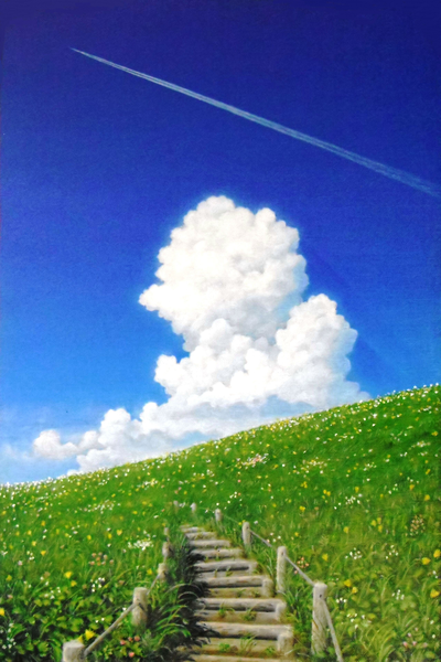 Anime picture 1277x1917 with original akashikaikyo tall image sky cloud (clouds) no people landscape field flower (flowers) plant (plants) grass