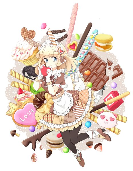 Anime picture 1608x2076 with original mo (kukuex) single tall image short hair blue eyes blonde hair bunny ears girl dress food sweets chocolate pocky cookie (cookies)