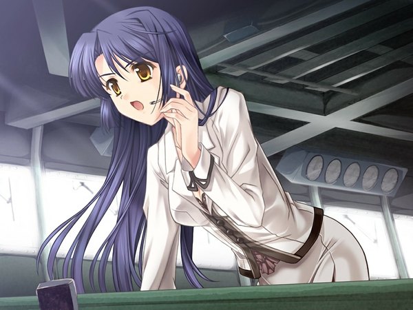 Anime picture 1024x768 with scarlett long hair open mouth yellow eyes game cg purple hair girl