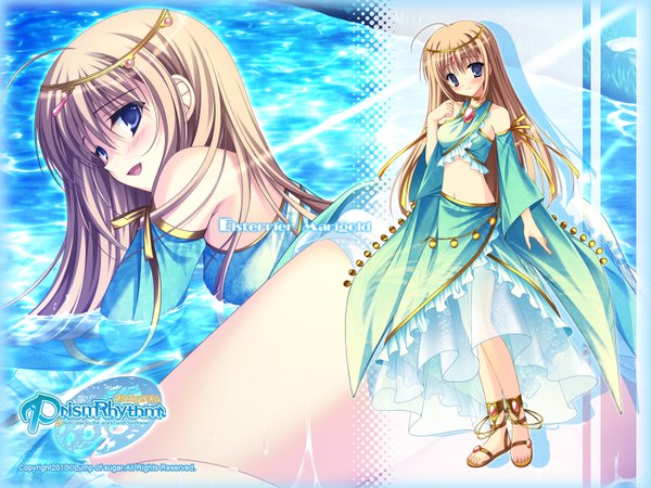 Anime picture 1600x1200 with prismrhythm (game) elsterrier marigold long hair blush open mouth blue eyes light erotic blonde hair game cg girl dress hair ornament