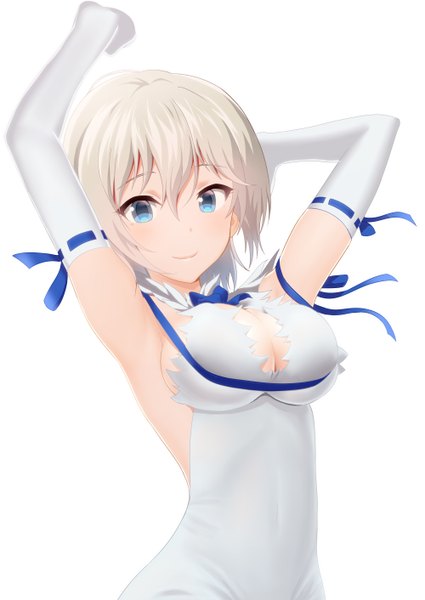 Anime picture 2000x2824 with idolmaster idolmaster cinderella girls dungeon ni deai wo motomeru no wa machigatteiru darou ka j.c. staff anastasia (idolmaster) taka (takahirokun) single tall image looking at viewer blush fringe highres short hair breasts blue eyes light erotic simple background hair between eyes large breasts white background