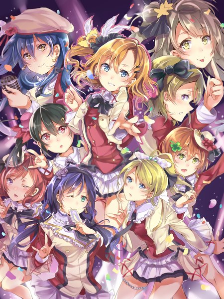 Anime picture 1650x2200 with love live! school idol project sunrise (studio) love live! nishikino maki yazawa nico toujou nozomi minami kotori ayase eli sonoda umi kousaka honoka hoshizora rin koizumi hanayo takitou long hair tall image looking at viewer blush fringe highres short hair