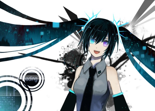 Anime picture 1200x865 with vocaloid hatsune miku looking at viewer open mouth twintails multicolored hair heterochromia girl hair ornament detached sleeves shirt necktie vest