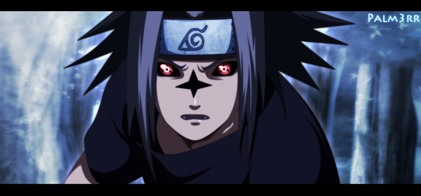 Anime picture 1125x526 with naruto studio pierrot naruto (series) uchiha sasuke skyline42 single long hair looking at viewer black hair red eyes wide image coloring portrait face demon sharingan boy plant (plants) tree (trees) bandana