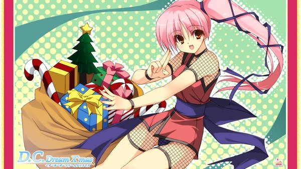 Anime picture 1920x1080 with da capo kobayashi chisato single long hair highres open mouth light erotic red eyes wide image pink hair side ponytail christmas girl ribbon (ribbons) hair ribbon gift