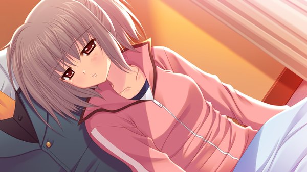 Anime picture 1280x720 with world wide love! (game) kona nako short hair red eyes wide image game cg grey hair loli girl
