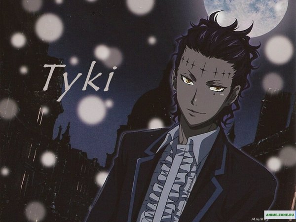 Anime picture 1024x768 with d.gray-man tyki mikk yellow eyes night city scar boy moon