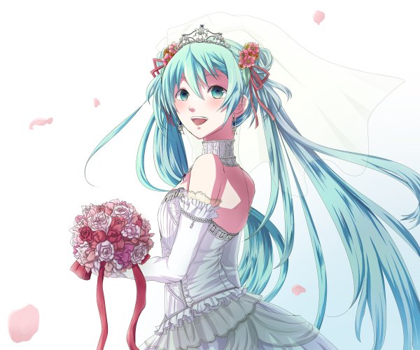 Anime picture 1200x1000 with vocaloid hatsune miku girl dress wedding dress kome soudou 38