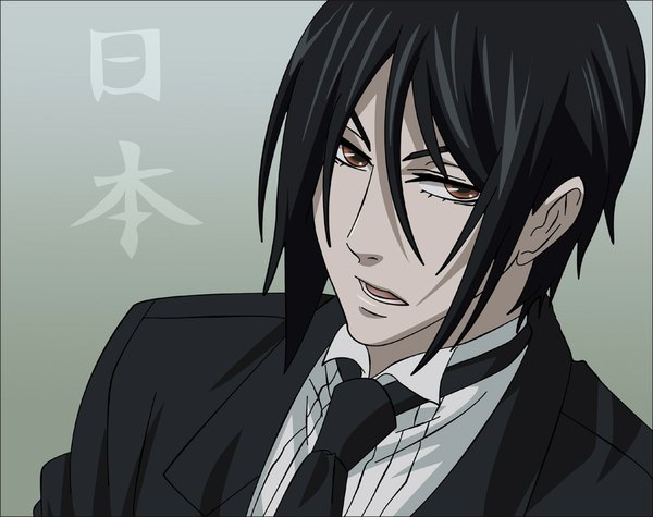 Anime picture 1100x872 with kuroshitsuji a-1 pictures sebastian michaelis single looking at viewer short hair open mouth black hair red eyes butler boy necktie suit
