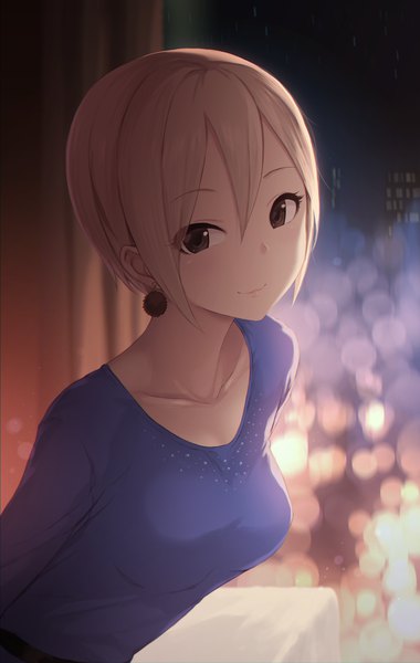 Anime picture 3898x6142 with idolmaster idolmaster cinderella girls shiomi shuuko cait single tall image looking at viewer blush fringe highres short hair black hair hair between eyes payot absurdres indoors long sleeves light smile grey hair blurry