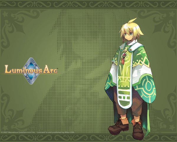 Anime picture 1280x1024 with luminous arc single short hair blonde hair green eyes looking away green background mage priest theo