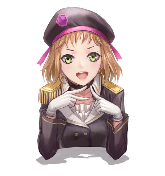 Anime picture 1000x1066 with love live! school idol project sunrise (studio) love live! kira tsubasa infukun single tall image looking at viewer blush fringe short hair open mouth simple background blonde hair white background green eyes happy girl gloves uniform