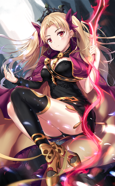 Anime picture 1800x2912 with fate (series) fate/grand order toosaka rin ereshkigal (fate) pdxen single long hair tall image looking at viewer blush highres light erotic blonde hair cleavage pink eyes high heels two side up floating hair glowing girl