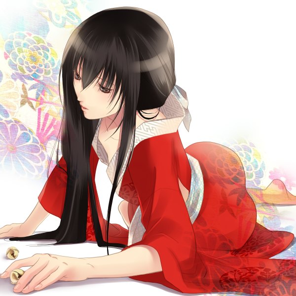Anime picture 1200x1200 with getbackers studio deen fuuchouin kazuki hirai chika single long hair brown hair brown eyes traditional clothes japanese clothes barefoot soles reclining otoko no ko boy bell