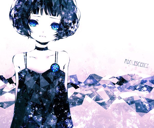Anime picture 1200x1003 with mirusa short hair blue eyes dark hair girl dress collar crystal