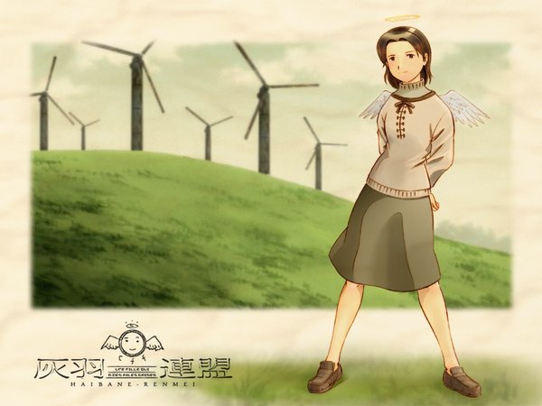 Anime picture 1024x768 with haibane renmei nemu (haibane) wallpaper girl wings halo r kampfgruppe