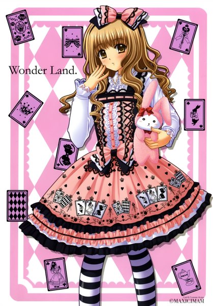 Anime picture 2431x3486 with alice in wonderland alice (wonderland) nishimata aoi single long hair tall image highres blonde hair yellow eyes absurdres lolita fashion sweet lolita girl dress bow hair bow