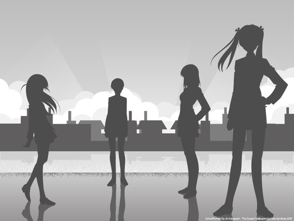Anime picture 1600x1200 with school rumble sawachika eri tsukamoto tenma suou mikoto takano akira indra-symfonia standing multiple girls full body monochrome vector silhouette 2006 girl 4 girls