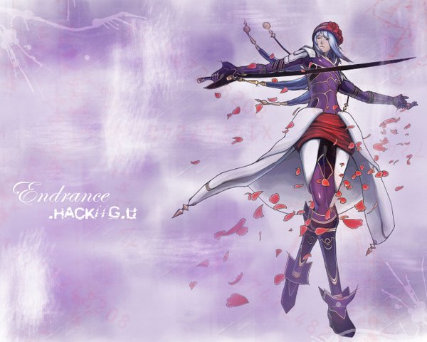Anime picture 1280x1024 with .hack// .hack//g.u. endrance single long hair looking away full body third-party edit girl flower (flowers) weapon petals sword