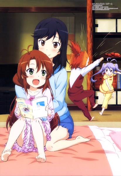 Anime picture 4082x5925 with non non biyori megami magazine silver link ichijou hotaru miyauchi renge koshigaya komari koshigaya natsumi furukawa hideki long hair tall image blush highres open mouth black hair smile brown hair multiple girls brown eyes green eyes blue hair