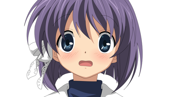 Anime picture 3840x2160 with clannad kyoto animation key (studio) fujibayashi ryou single looking at viewer blush highres short hair open mouth blue eyes wide image absurdres purple hair close-up transparent background vector girl ribbon (ribbons) hair ribbon