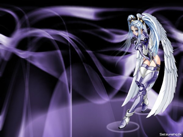 Anime picture 1024x768 with tony taka purple background girl wings tempest ophelia buckingham