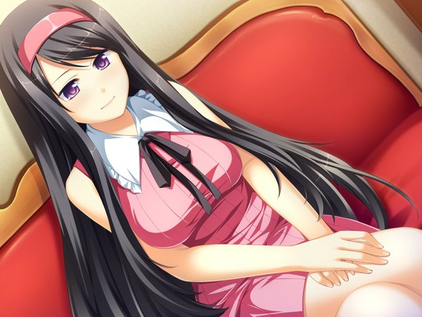 Anime picture 1600x1200 with otomimi infinity (game) sagawa chiduru long hair black hair purple eyes game cg girl dress