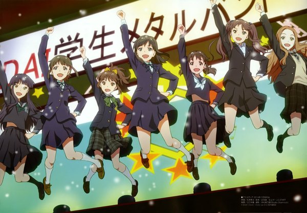 Anime picture 4097x2845 with wake up girls! megami magazine okamoto miyu hayashida airi katayama minami hisami nanami kikuma kaya nanase yoshino shimada mayu long hair highres short hair open mouth black hair brown hair twintails multiple girls brown eyes absurdres scan