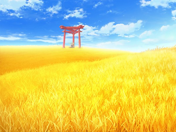 Anime picture 1600x1200 with love kami game cg sky cloud (clouds) landscape scenic field