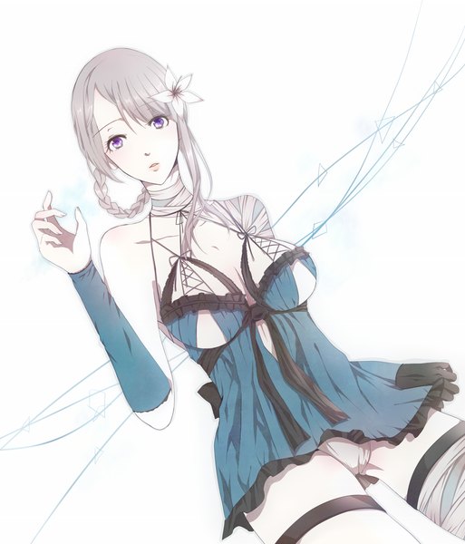 Anime picture 1500x1753 with nier kaine (nier) single tall image looking at viewer fringe breasts light erotic braid (braids) hair flower single braid side braid pale skin girl gloves hair ornament underwear panties flower (flowers) bandage (bandages)