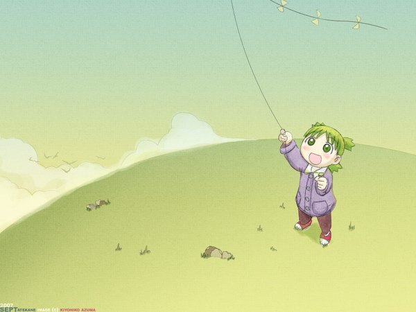 Anime picture 1600x1200 with yotsubato koiwai yotsuba green background kite tagme