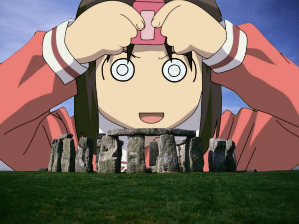Anime picture 1280x960 with azumanga daioh j.c. staff kasuga ayumu photo background girl stonehenge