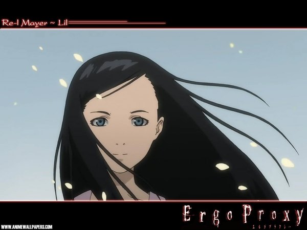 Anime picture 1024x768 with ergo proxy re-l mayer long hair blue eyes black hair face girl petals