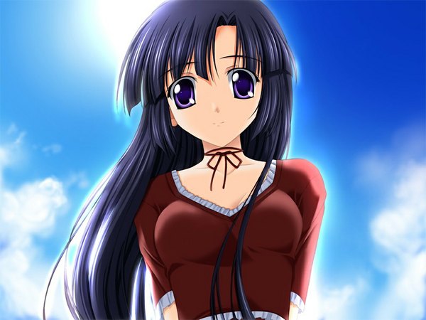 Anime picture 1024x768 with suika (game) long hair black hair purple eyes game cg girl