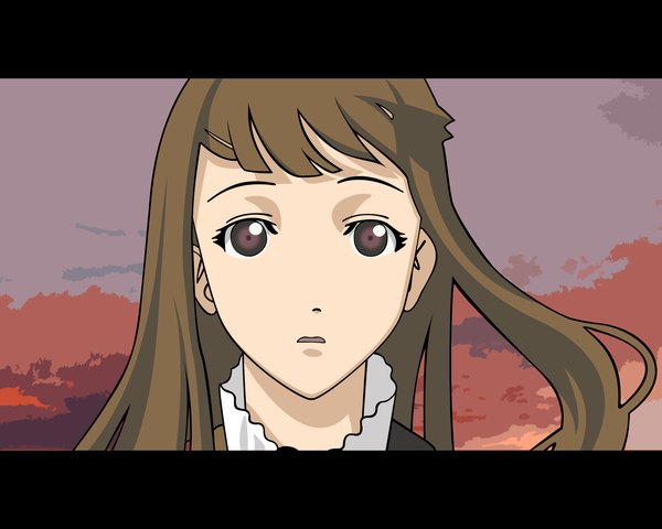 Anime picture 1280x1024 with speed grapher tennouzu kagura single long hair looking at viewer open mouth brown hair brown eyes outdoors letterboxed vector girl