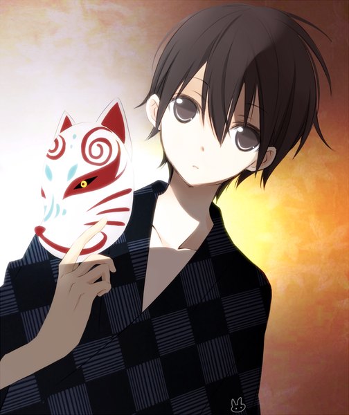 Anime picture 1000x1190 with sword art online a-1 pictures kirigaya kazuto tsukimori usako single tall image looking at viewer short hair black hair simple background traditional clothes japanese clothes black eyes boy mask yukata fox mask