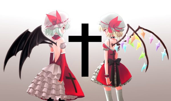 Anime picture 1612x955 with touhou flandre scarlet remilia scarlet wide image goth-loli gothic girl wings