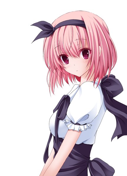 Anime picture 1564x2172 with original wata (akawata) single tall image short hair simple background white background pink hair pink eyes girl dress hairband