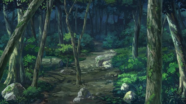 Anime picture 1820x1024 with hapymaher purple software highres wide image game cg no people nature plant (plants) tree (trees) grass forest path