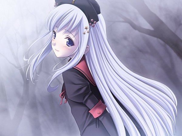 Anime picture 1024x768 with kitto, sumiwataru asairo yori mo (game) tagme (character) long hair blue eyes game cg white hair girl