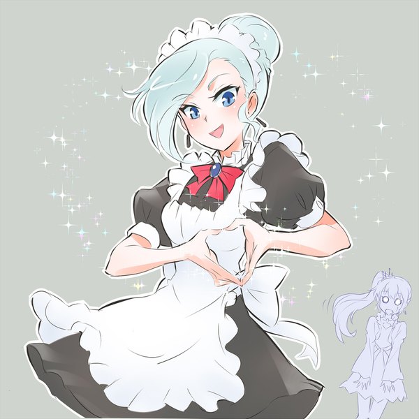 Anime picture 1800x1800 with rwby rooster teeth weiss schnee winter schnee iesupa long hair looking at viewer fringe highres short hair open mouth blue eyes simple background smile standing multiple girls silver hair :d grey background sparkle