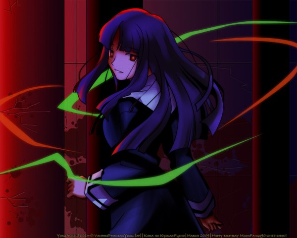 Anime picture 1280x1024 with kara no kyoukai type-moon asagami fujino red eyes signed blood