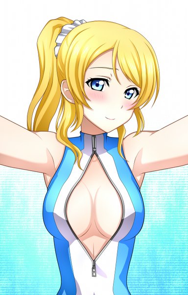 Anime picture 929x1450 with love live! school idol project sunrise (studio) love live! ayase eli kenken single long hair tall image looking at viewer blush breasts blue eyes light erotic blonde hair ponytail girl