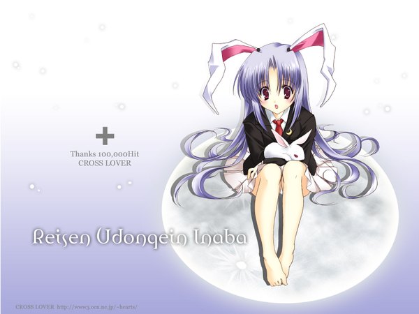 Anime picture 1600x1200 with touhou reisen udongein inaba open mouth red eyes sitting blue hair pleated skirt barefoot bare legs bunny ears bunny girl girl skirt necktie blazer