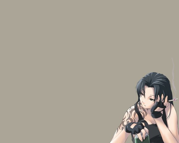 Anime picture 1280x1024 with black lagoon madhouse revy (black lagoon) grey background smoking