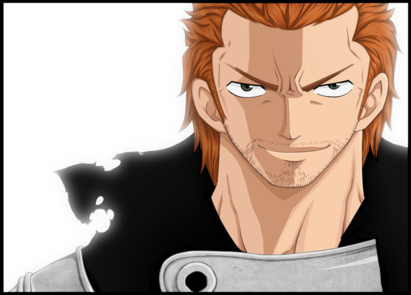 Anime picture 1278x918 with fairy tail gildarts clive law67 single short hair brown hair white background green eyes light smile coloring portrait framed bristle boy choker