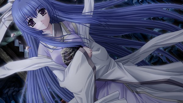 Anime picture 1280x720 with tomodachi ijou koibito miman studio mebius long hair wide image blue hair game cg black eyes girl