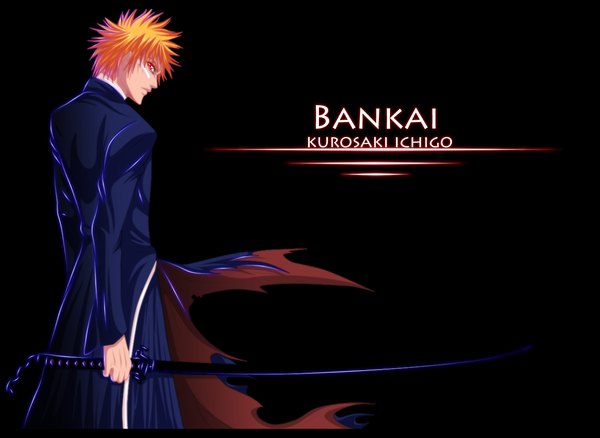 Anime picture 1300x951 with bleach studio pierrot kurosaki ichigo hollowcn single short hair red eyes japanese clothes profile looking back orange hair coloring boy weapon sword kimono cloak