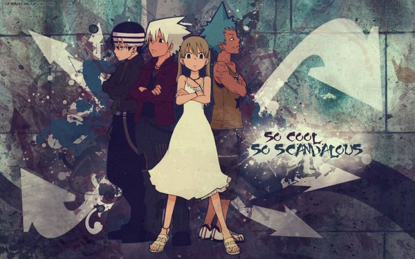 Anime picture 1440x900 with soul eater studio bones maka albarn soul eater evans death the kid black star wide image multicolored hair two-tone hair streaked hair spiked hair tagme